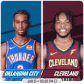 a thunder and cleveland basketball game is scheduled for jan 15 at 8:00 pm et