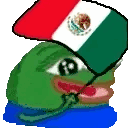 a pixel art of a frog wearing a hat with a mexican flag on it .