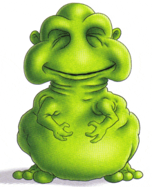 a cartoon of a green monster with his eyes closed and a smile on his face