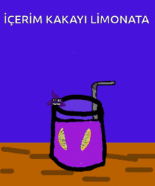 a cartoon drawing of a purple drink with a straw and the words " içerim kakayu limonata " below it