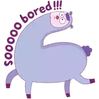 a cartoon llama with the words " bored " written around it