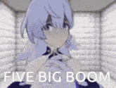 a cartoon of a girl with the words five big boom behind her