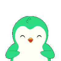 a green penguin is laughing with the words ha ha ha behind it