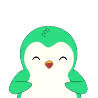 a green penguin is laughing with the words ha ha ha behind it