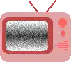 a pink television with antennas and a static screen .