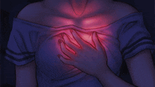 a drawing of a woman holding her chest with her hands
