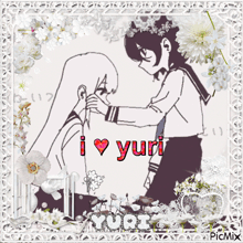 a drawing of two girls with the words i love yuri