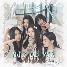 a group of girls posing for a picture with the name njz de yan on the bottom right