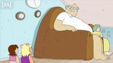 a cartoon shows a man sitting on a couch with his eyes shooting out of his eyes
