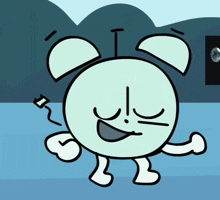 a cartoon drawing of an alarm clock with a face and arms