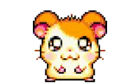 a pixel art drawing of a hamster with a star coming out of its mouth