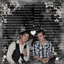 a couple of men standing next to each other with a heart in the middle of them