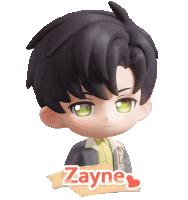 a figurine of a boy named zayne with green eyes