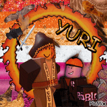 a picture of two roblox characters with the name yuri written on it