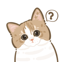 a brown and white cat with a question mark above it 's head