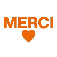 a white background with orange letters that say merci