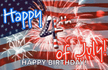 a happy 4th of july birthday greeting card with fireworks
