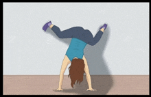a cartoon of a girl doing a handstand on her head