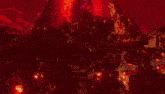 a person is holding a sword in front of a red and pink background .