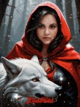 a painting of little red riding hood with a white wolf and the name diabla on the bottom