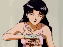 Misato Katsuragi Eating GIF - Misato Katsuragi Eating Noodles GIFs