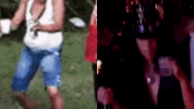 a blurry picture of a woman dancing next to a picture of a man holding a cup