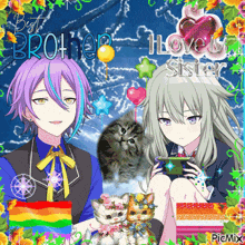 a picture of a boy and a girl with a kitten and the words best brother i love my sister