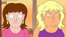 a cartoon drawing of two women with the word [ as ] in the upper right corner