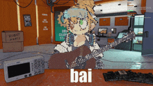 a pixel art of a girl holding a guitar with the word bai below her