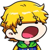 a cartoon drawing of a person with yellow hair and a green jacket