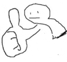 a black and white drawing of a man giving a thumbs up .