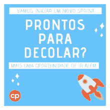 an advertisement for prontos para decolar with a rocket in the background