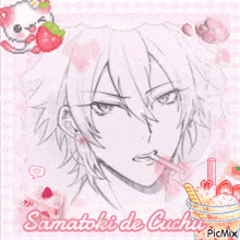 a drawing of a man with the words samatoki de cuchu