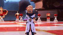 a character in a video game is standing in front of a chess board