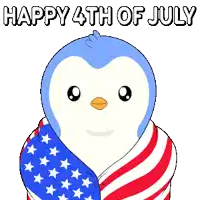 a penguin holding an american flag with the words happy 4th of july written above it