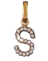a gold letter s pendant with diamonds on it