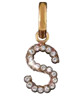 a gold letter s pendant with diamonds on it