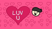 a pink background with hearts and a heart that says " luv u "