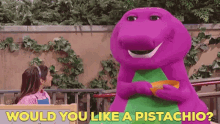 Barney The Dinosaur Would You Like A Pistachio GIF - Barney The Dinosaur Would You Like A Pistachio Snack GIFs