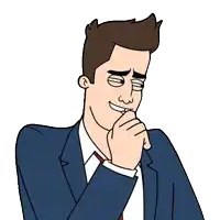 a cartoon of a man in a suit and tie with his hand on his chin