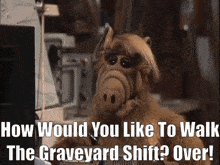 Alf Graveyard Shift GIF - Alf Graveyard Shift How Would You Like To Talk The Graveyard Shift Over GIFs