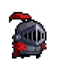 a pixel art of a knight 's helmet with a red cape around his neck