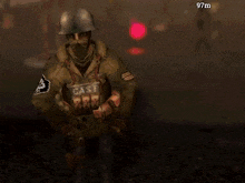 a soldier in a video game is using an item bandage