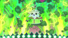 a cartoon character with a star on his head is surrounded by green confetti