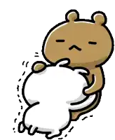 a cartoon of a brown bear holding a white rabbit
