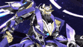 a purple and gold robot with the number 1 on it
