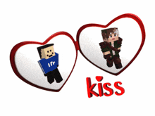 a couple of hearts with a man reading a book and the word kiss