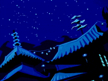 a cartoon drawing of a person with horns and wings in a dark blue background