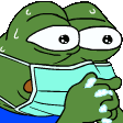 a cartoon frog wearing a mask and holding a bottle of water .