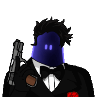 a man in a tuxedo is holding a gun in his right hand